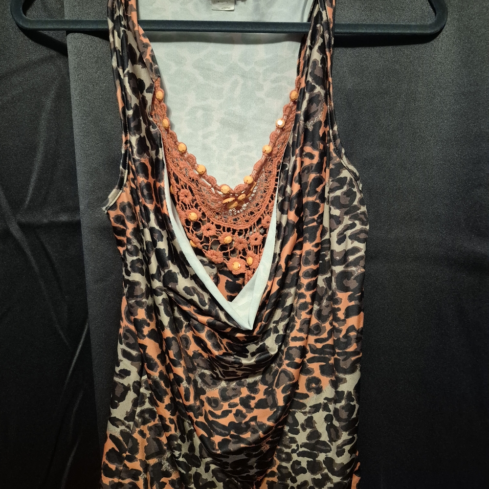 VENUS Leopard Print Tank Top with Orange Details